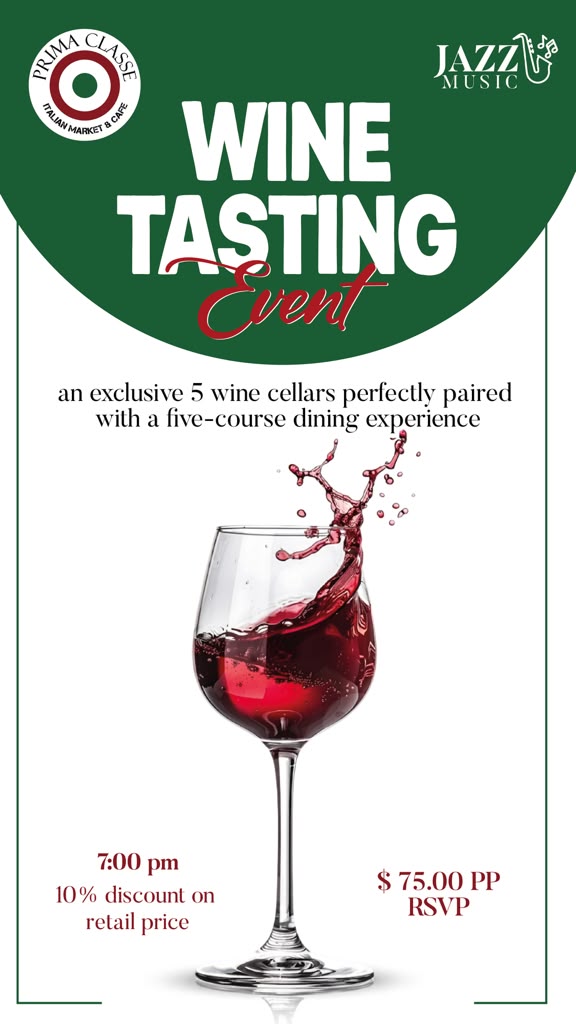 Prima Classe Wine Tasting Event flyer